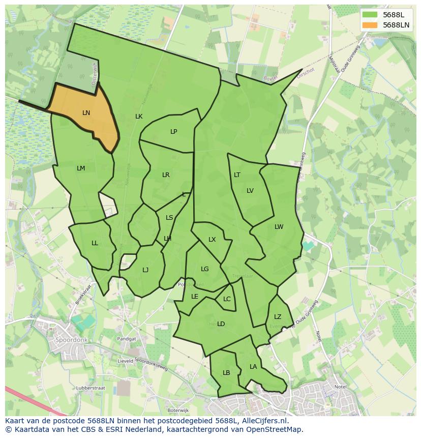 Afbeelding van het postcodegebied 5688 LN op de kaart.