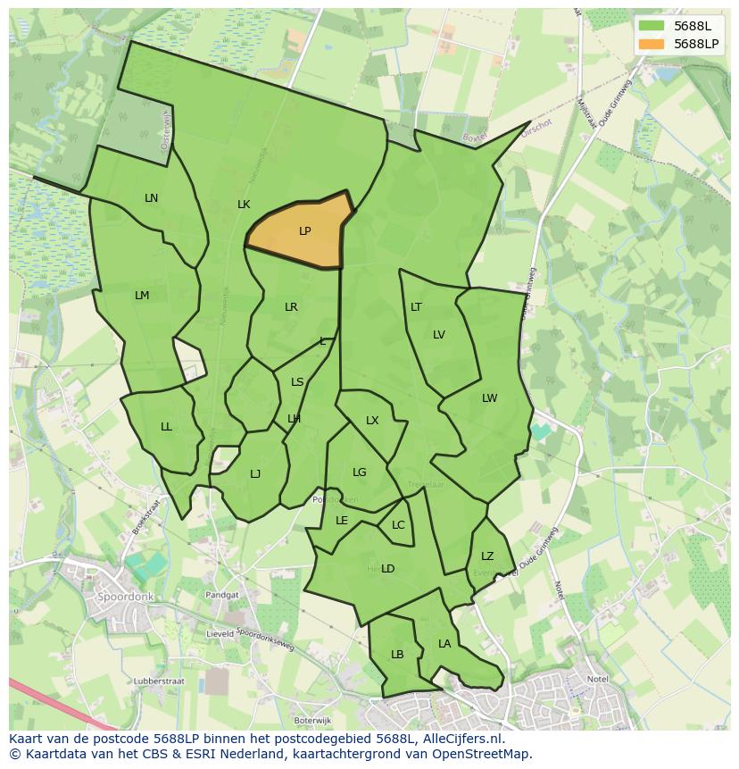 Afbeelding van het postcodegebied 5688 LP op de kaart.