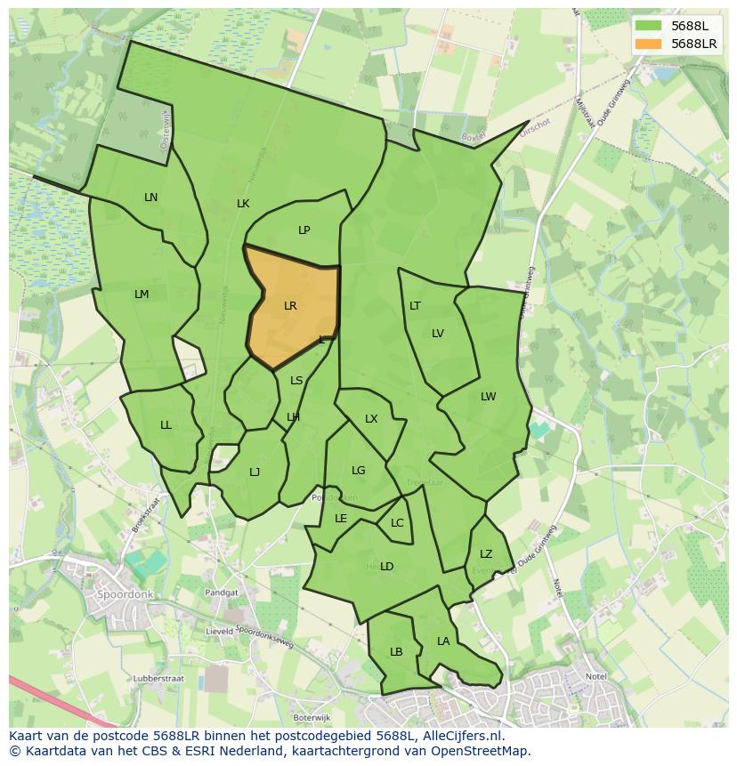 Afbeelding van het postcodegebied 5688 LR op de kaart.
