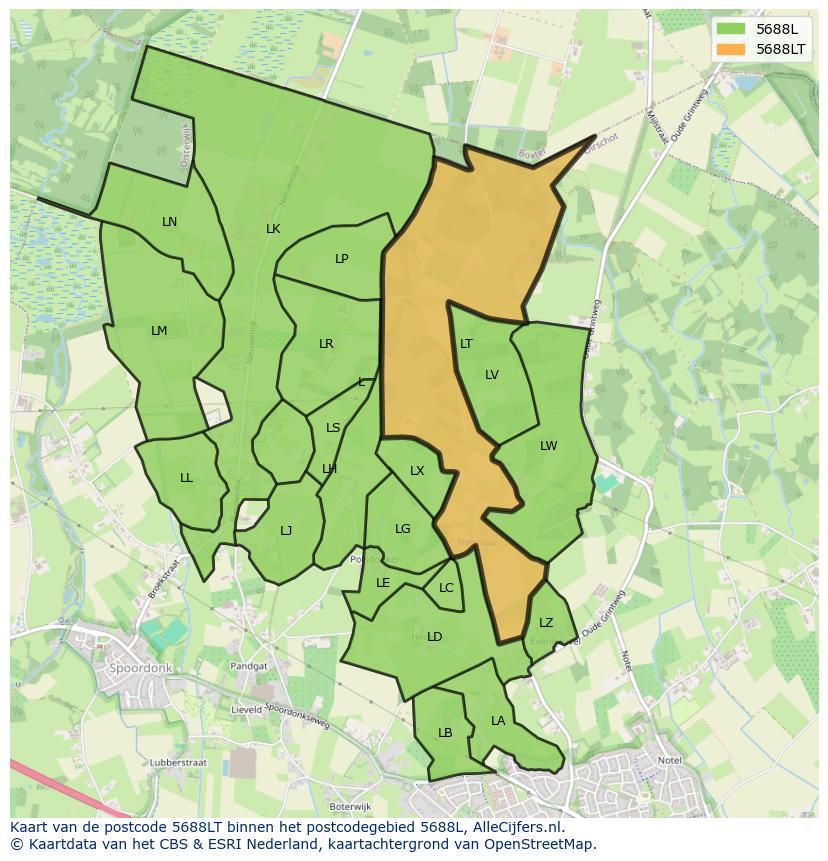Afbeelding van het postcodegebied 5688 LT op de kaart.