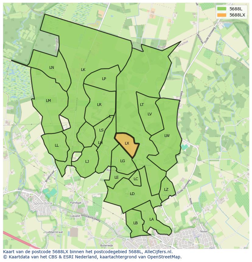 Afbeelding van het postcodegebied 5688 LX op de kaart.