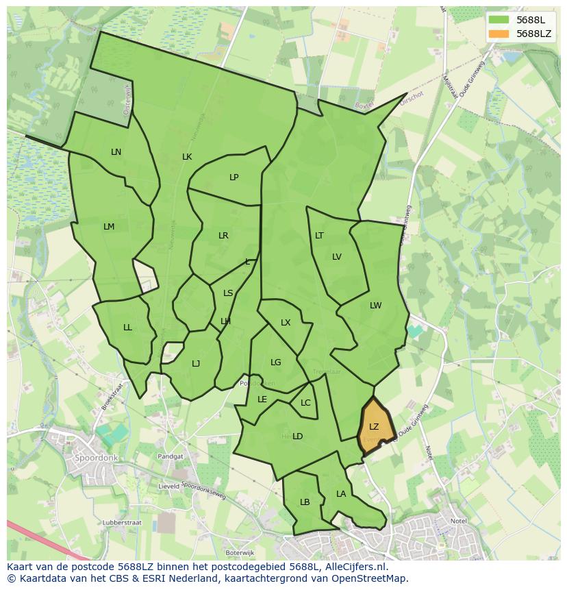 Afbeelding van het postcodegebied 5688 LZ op de kaart.