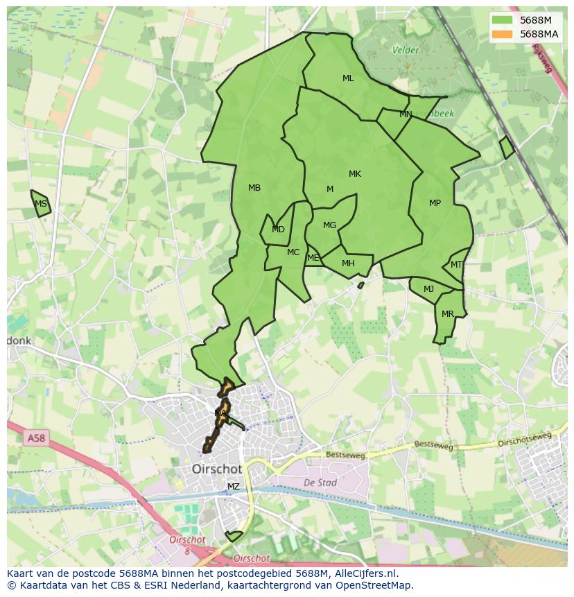 Afbeelding van het postcodegebied 5688 MA op de kaart.