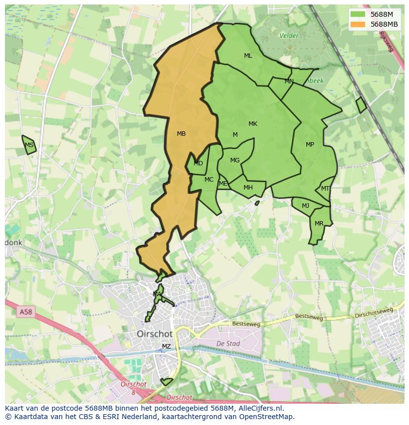 Afbeelding van het postcodegebied 5688 MB op de kaart.