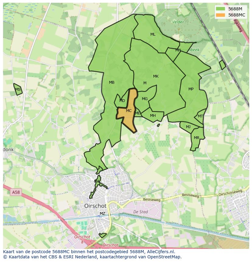 Afbeelding van het postcodegebied 5688 MC op de kaart.
