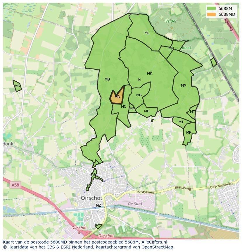 Afbeelding van het postcodegebied 5688 MD op de kaart.