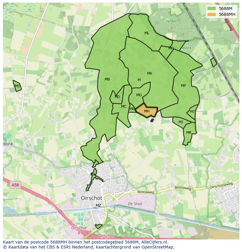 Afbeelding van het postcodegebied 5688 MH op de kaart.