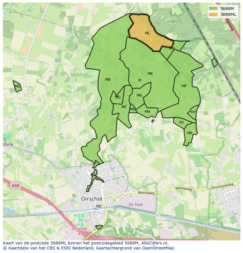 Afbeelding van het postcodegebied 5688 ML op de kaart.