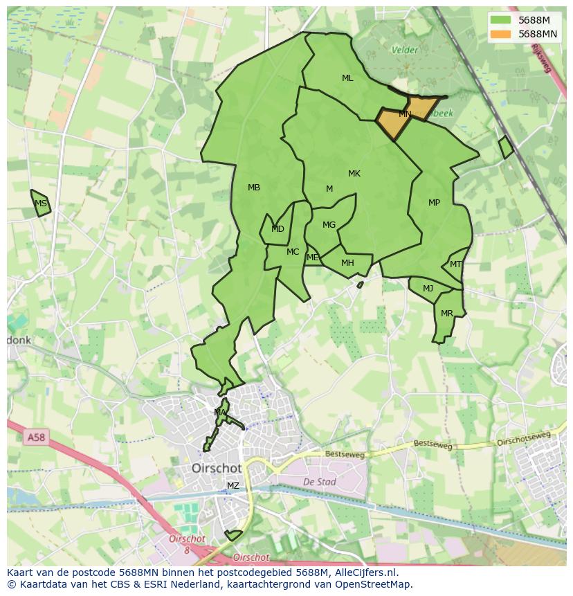 Afbeelding van het postcodegebied 5688 MN op de kaart.