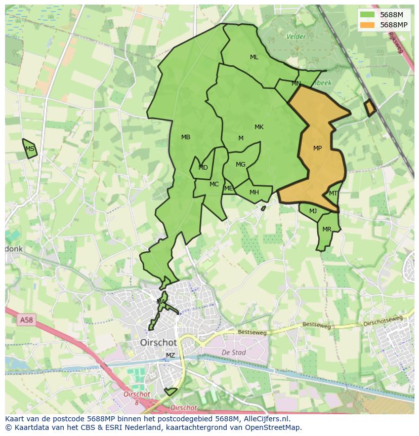 Afbeelding van het postcodegebied 5688 MP op de kaart.