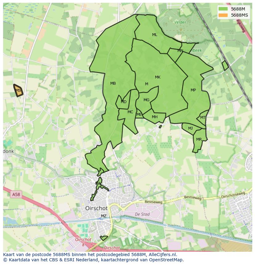 Afbeelding van het postcodegebied 5688 MS op de kaart.