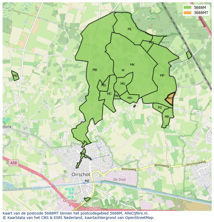 Afbeelding van het postcodegebied 5688 MT op de kaart.