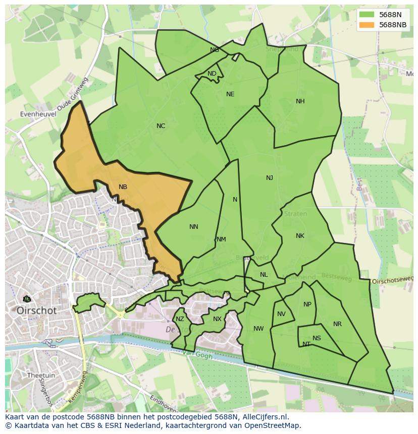 Afbeelding van het postcodegebied 5688 NB op de kaart.