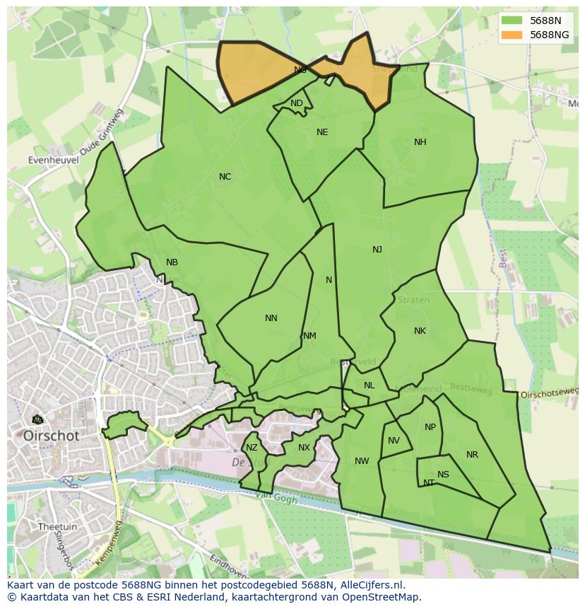 Afbeelding van het postcodegebied 5688 NG op de kaart.
