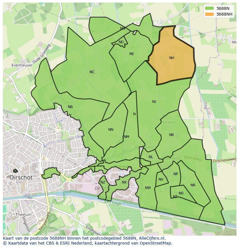 Afbeelding van het postcodegebied 5688 NH op de kaart.