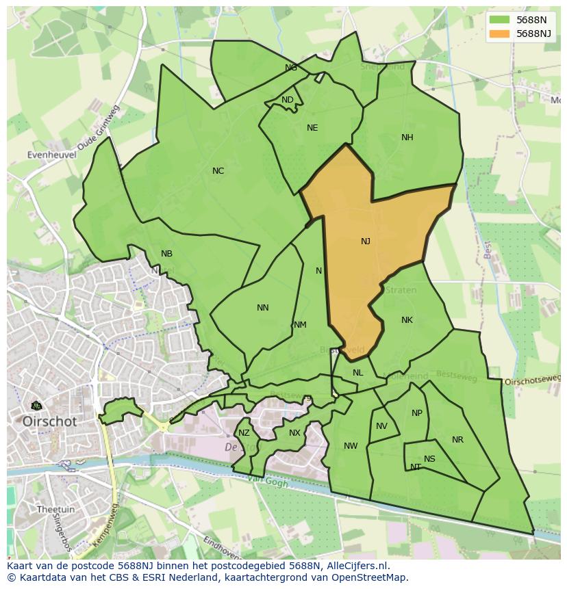 Afbeelding van het postcodegebied 5688 NJ op de kaart.