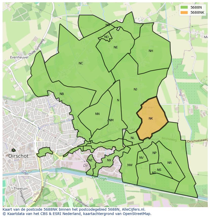 Afbeelding van het postcodegebied 5688 NK op de kaart.