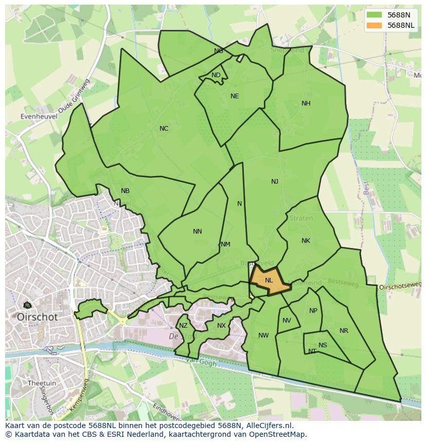 Afbeelding van het postcodegebied 5688 NL op de kaart.