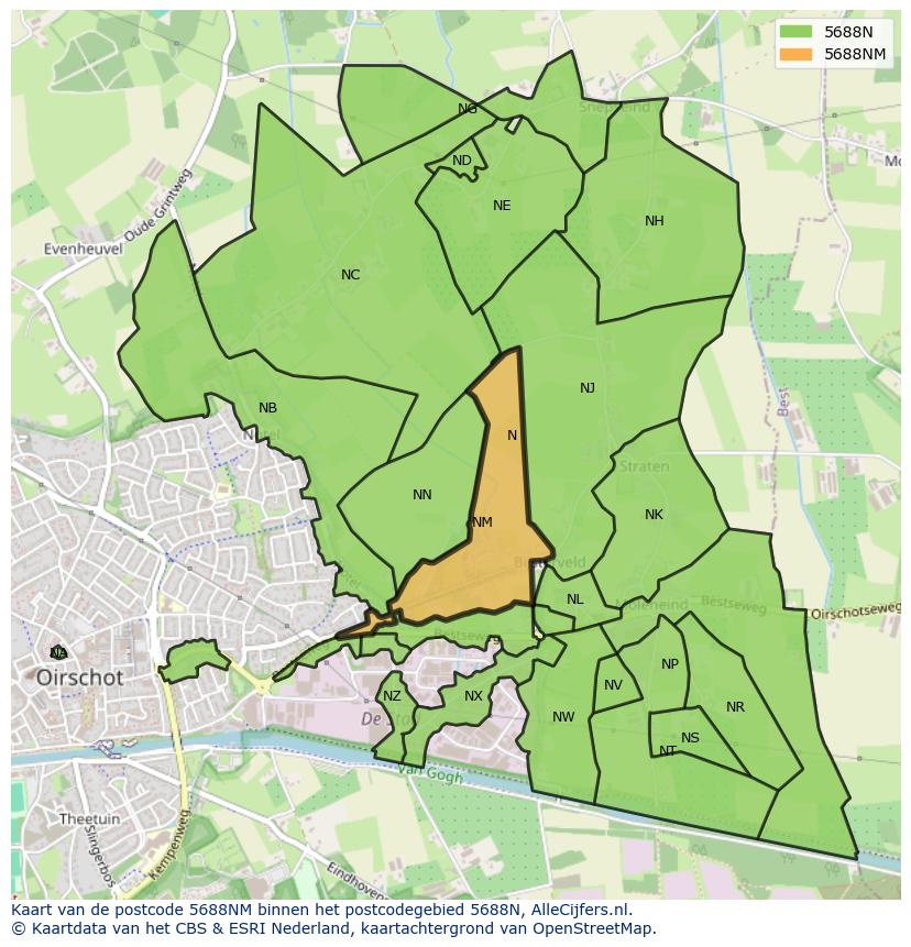 Afbeelding van het postcodegebied 5688 NM op de kaart.