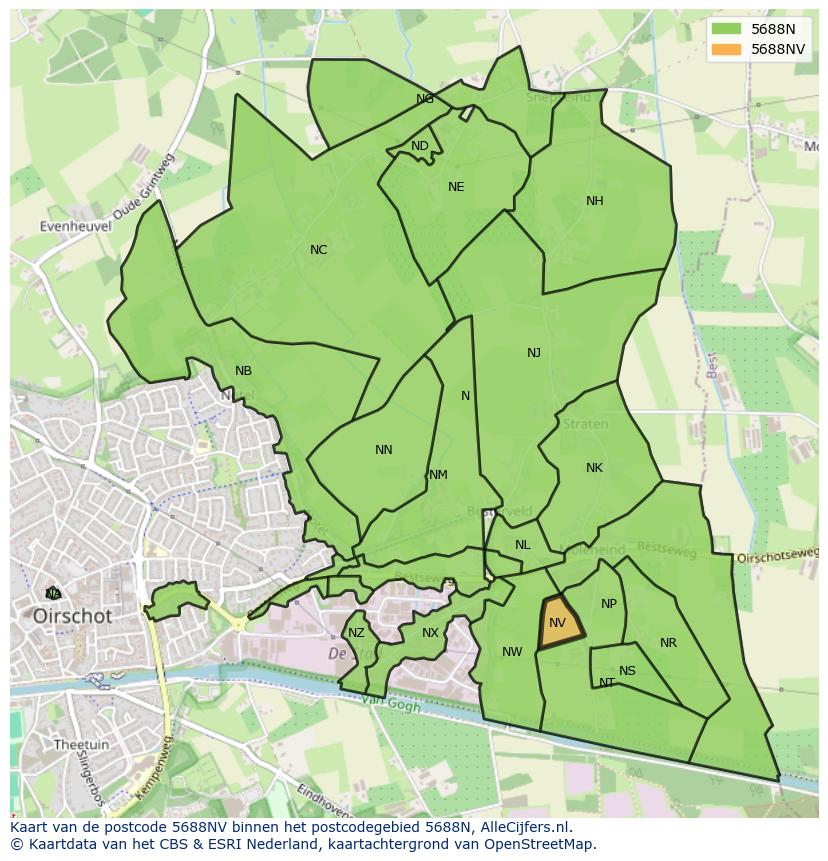 Afbeelding van het postcodegebied 5688 NV op de kaart.