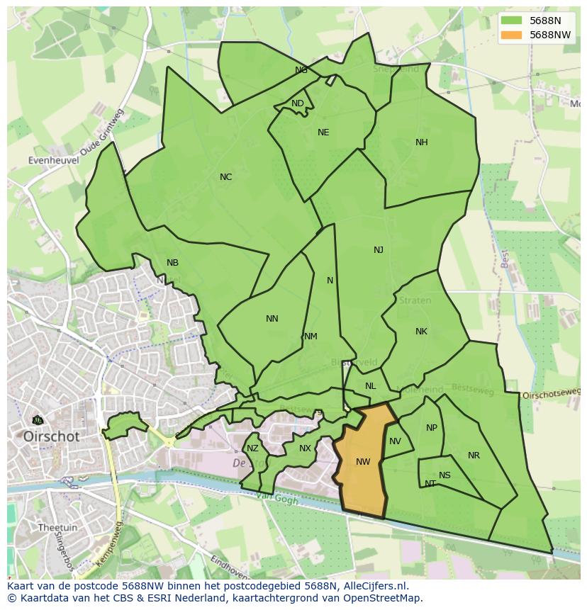 Afbeelding van het postcodegebied 5688 NW op de kaart.