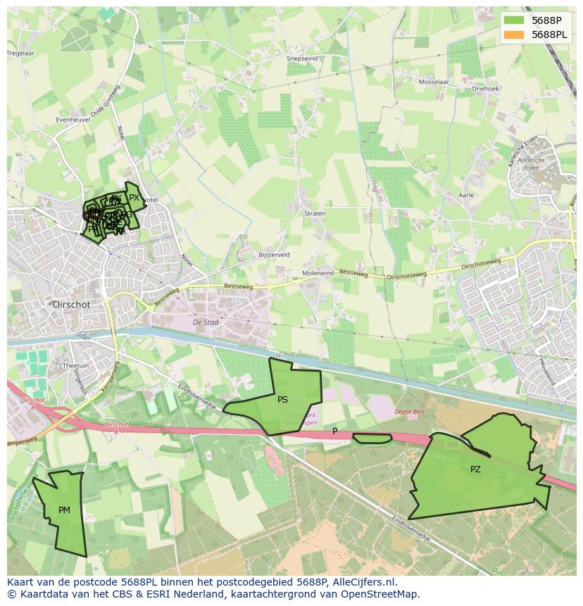 Afbeelding van het postcodegebied 5688 PL op de kaart.