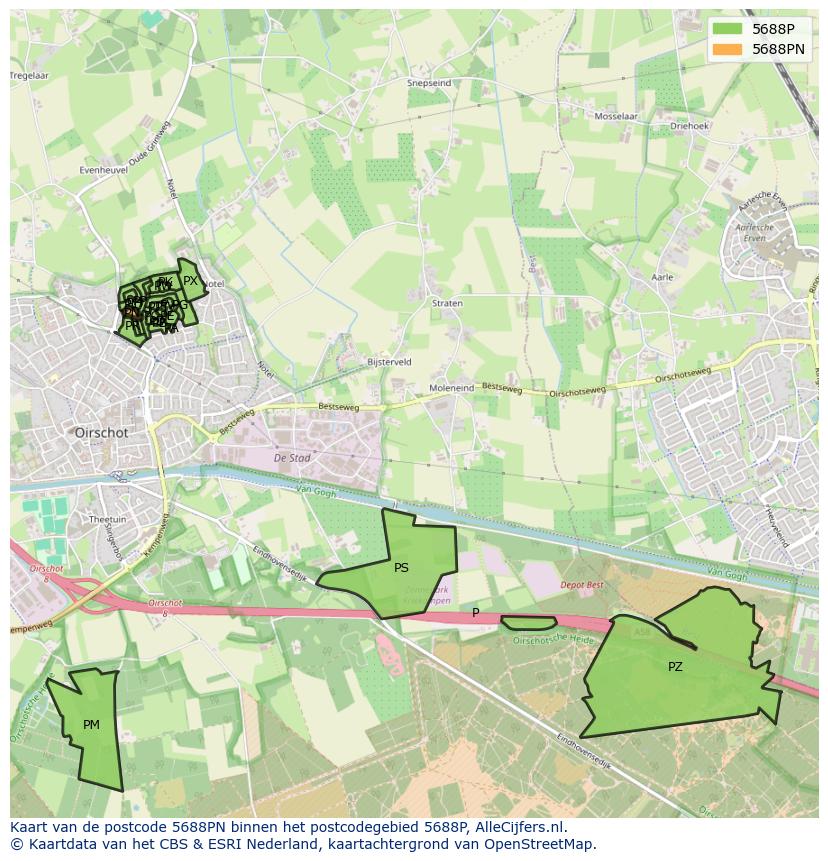Afbeelding van het postcodegebied 5688 PN op de kaart.