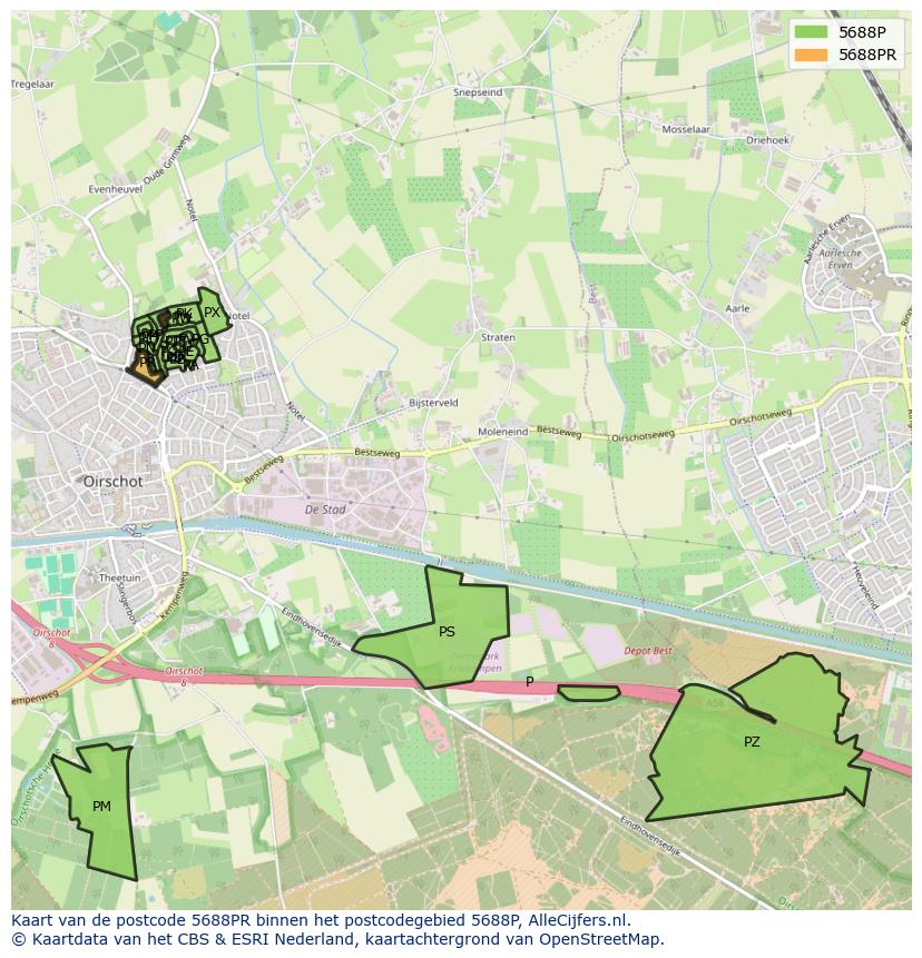 Afbeelding van het postcodegebied 5688 PR op de kaart.