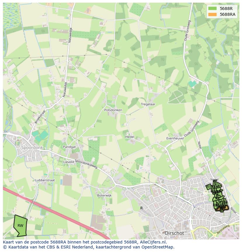 Afbeelding van het postcodegebied 5688 RA op de kaart.