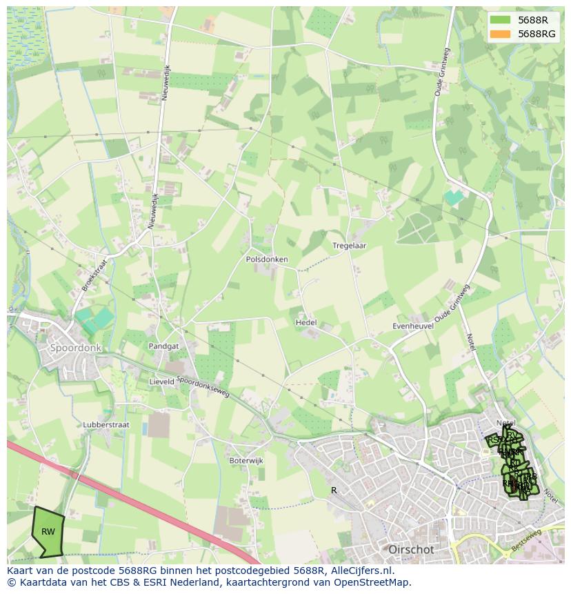 Afbeelding van het postcodegebied 5688 RG op de kaart.