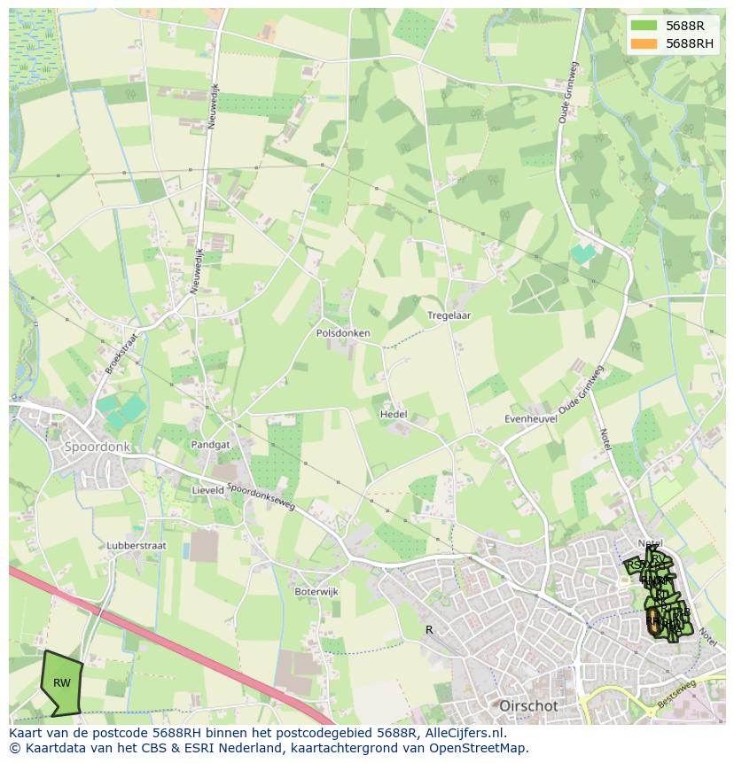 Afbeelding van het postcodegebied 5688 RH op de kaart.