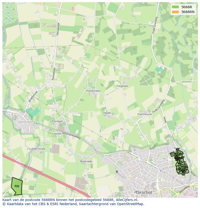 Afbeelding van het postcodegebied 5688 RN op de kaart.