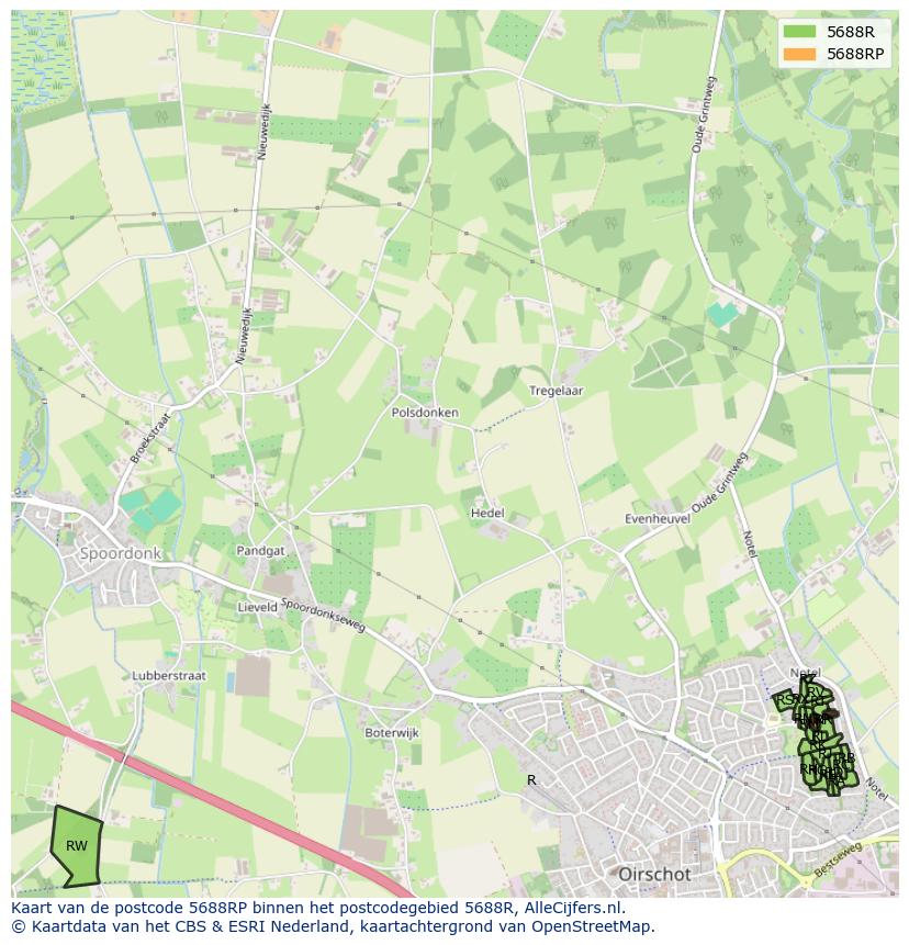 Afbeelding van het postcodegebied 5688 RP op de kaart.