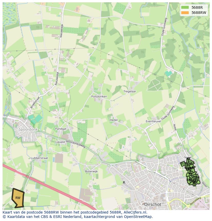 Afbeelding van het postcodegebied 5688 RW op de kaart.