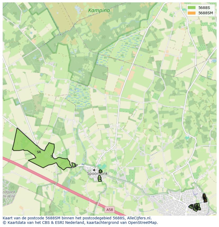 Afbeelding van het postcodegebied 5688 SM op de kaart.