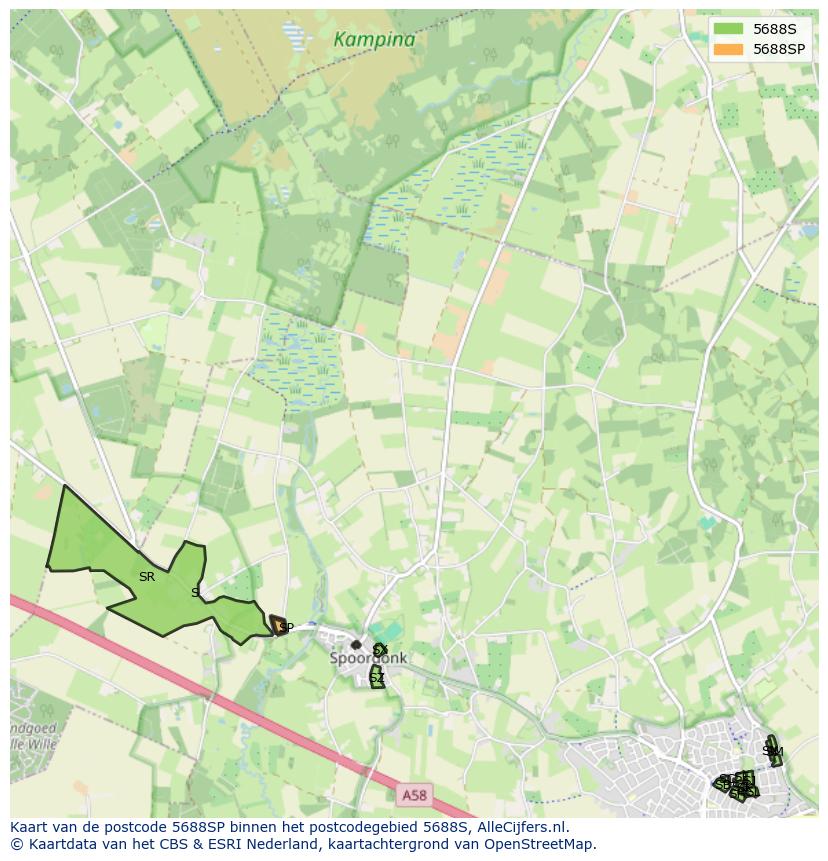 Afbeelding van het postcodegebied 5688 SP op de kaart.