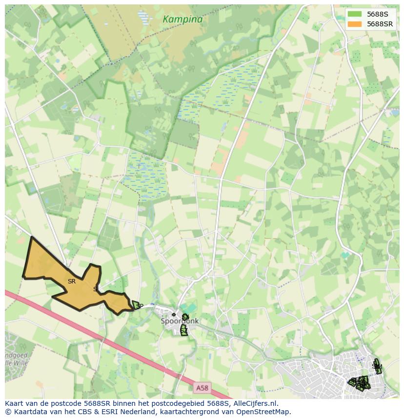 Afbeelding van het postcodegebied 5688 SR op de kaart.