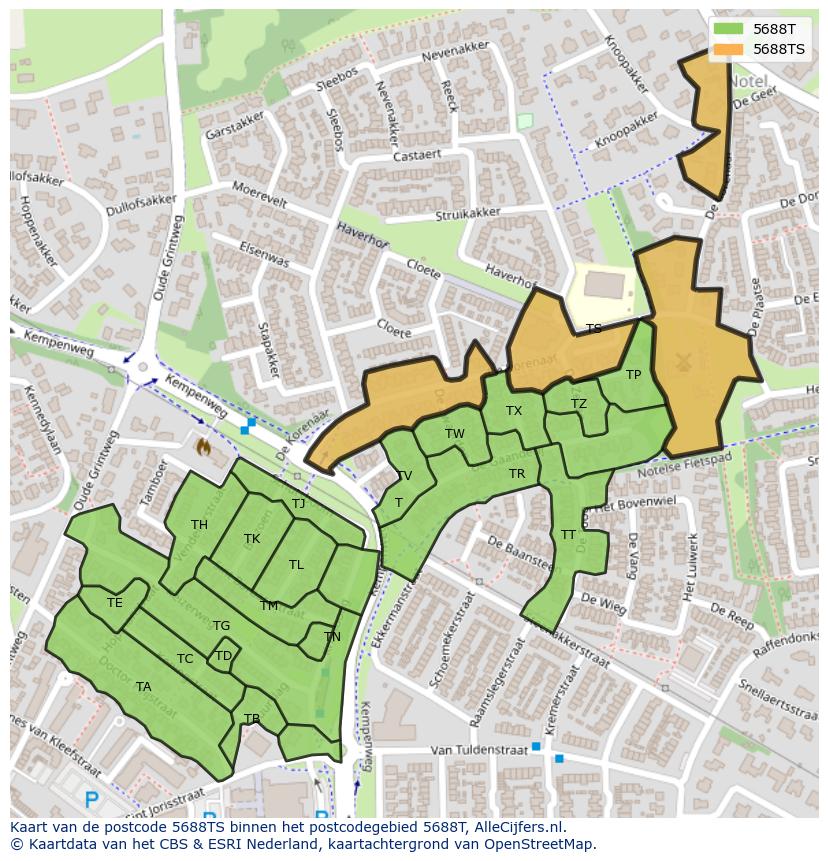 Afbeelding van het postcodegebied 5688 TS op de kaart.