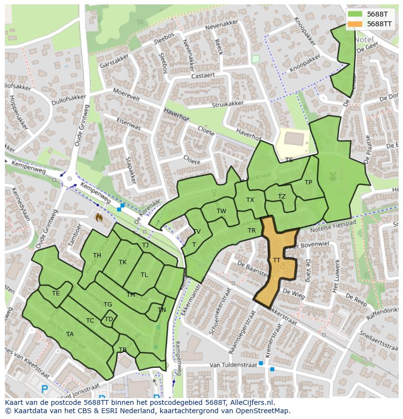 Afbeelding van het postcodegebied 5688 TT op de kaart.