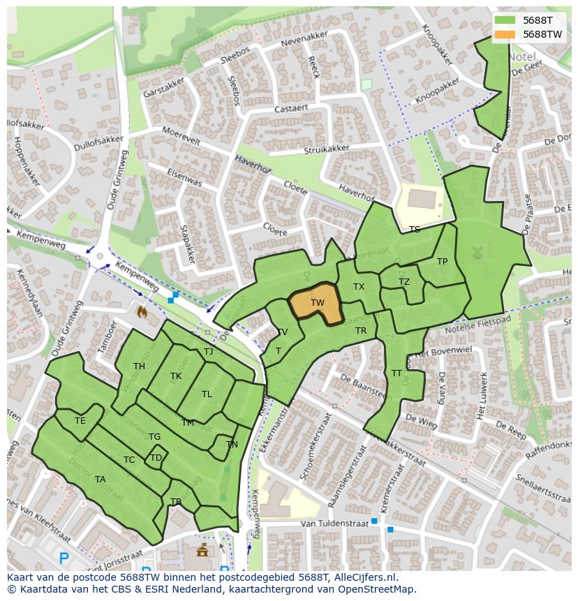 Afbeelding van het postcodegebied 5688 TW op de kaart.