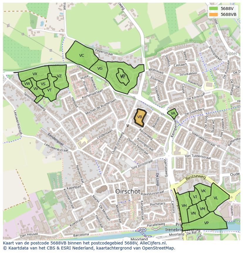 Afbeelding van het postcodegebied 5688 VB op de kaart.