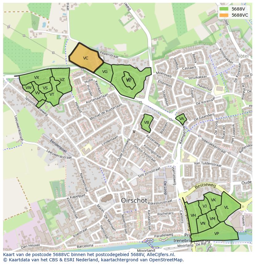 Afbeelding van het postcodegebied 5688 VC op de kaart.