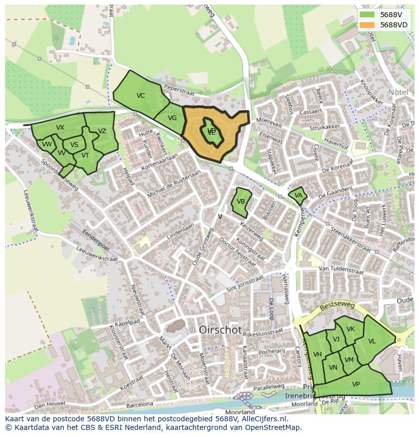 Afbeelding van het postcodegebied 5688 VD op de kaart.