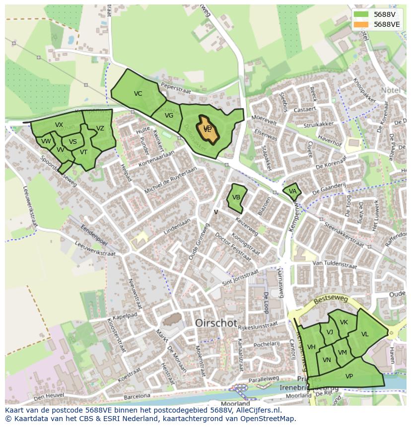 Afbeelding van het postcodegebied 5688 VE op de kaart.