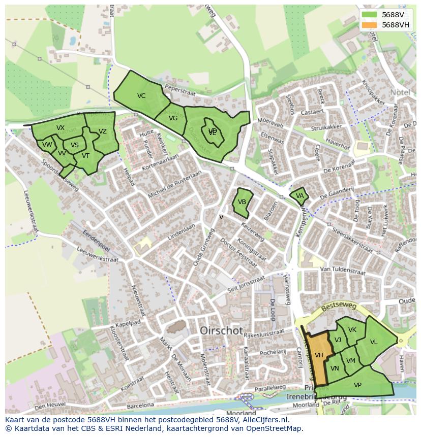Afbeelding van het postcodegebied 5688 VH op de kaart.