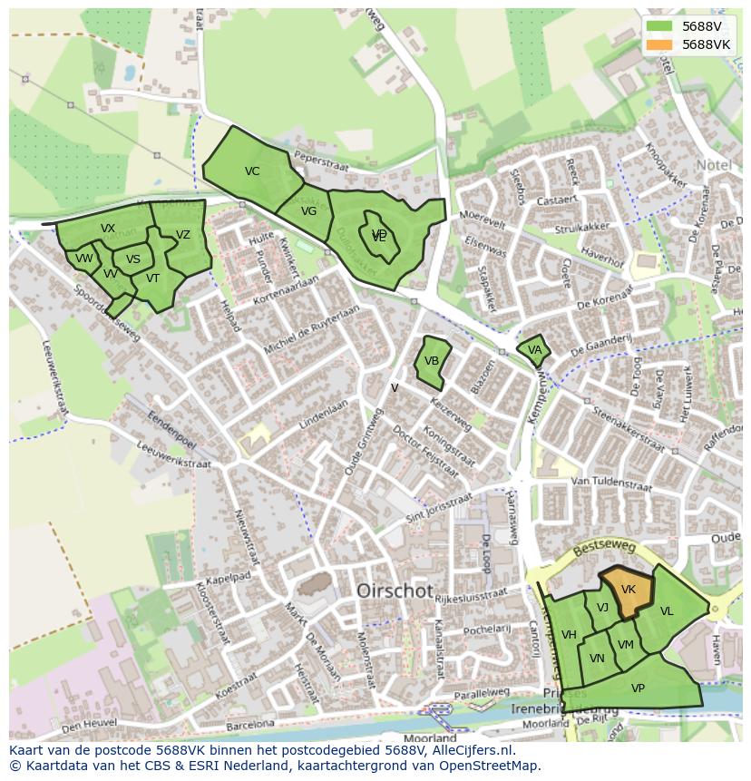 Afbeelding van het postcodegebied 5688 VK op de kaart.