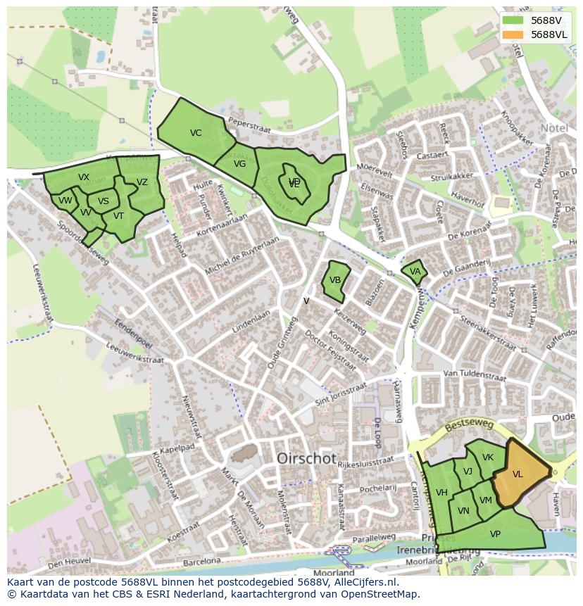 Afbeelding van het postcodegebied 5688 VL op de kaart.