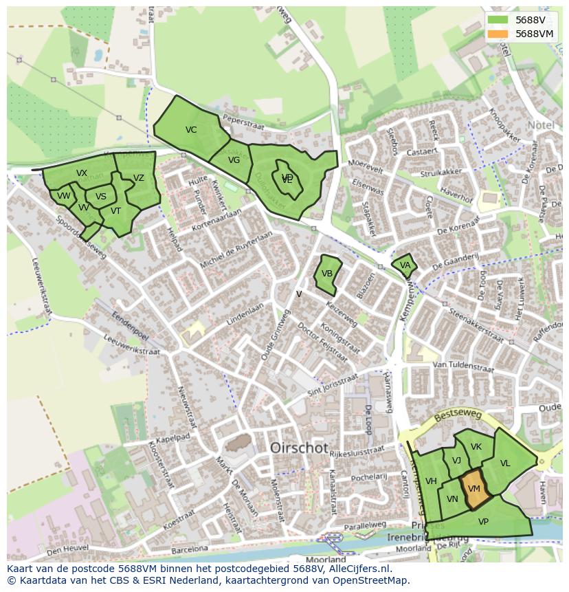 Afbeelding van het postcodegebied 5688 VM op de kaart.