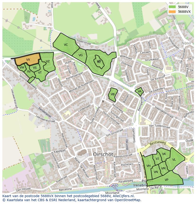Afbeelding van het postcodegebied 5688 VX op de kaart.