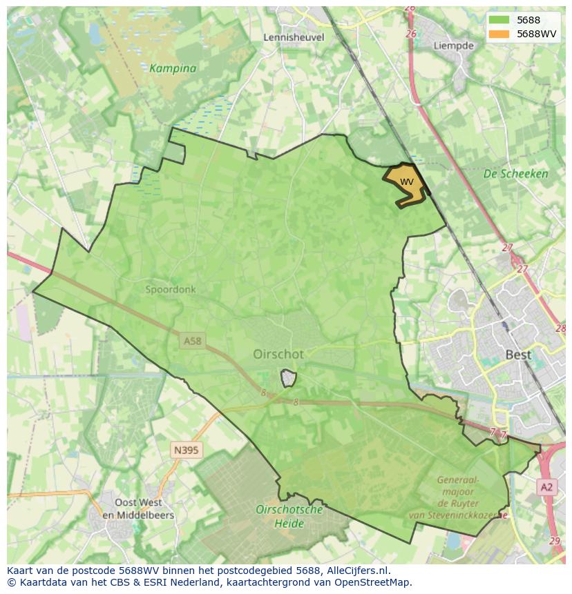 Afbeelding van het postcodegebied 5688 WV op de kaart.